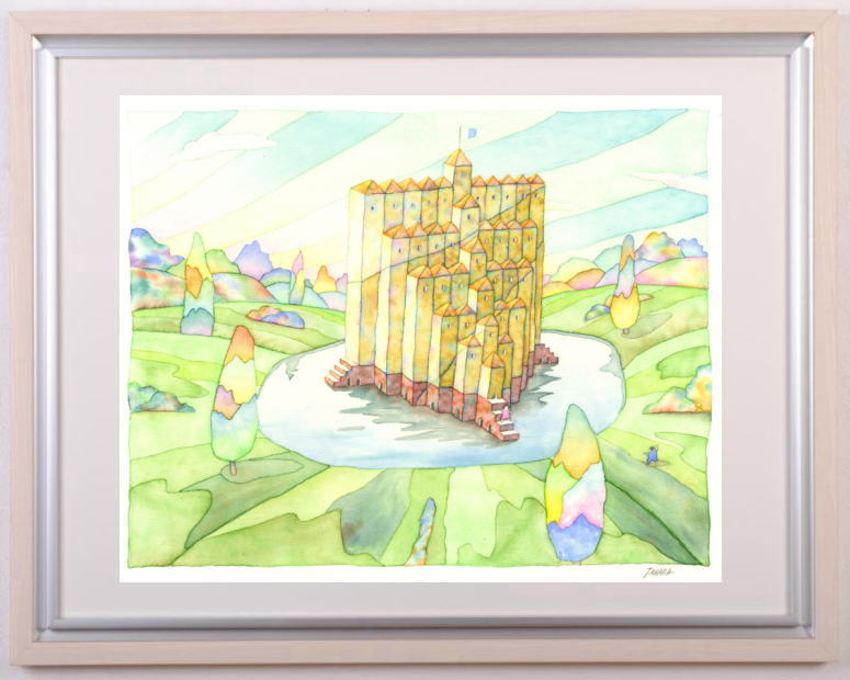 【作家名】田原健二【作品名】湖上の宿 ナイーフアート 絵画 風景画 水彩画 額付き インテリア 国内送料無料|アートギャラリーモトカワ