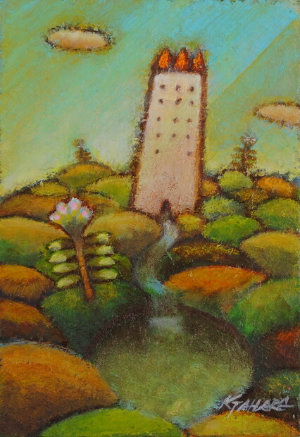 【作家名】田原健二【作品名】白いホテル　ナイーフアート　絵画　油絵　油彩画　額付き　インテリア　プレゼント　新築祝い　開店祝い　国内送料無料｜アートギャラリーモトカワ