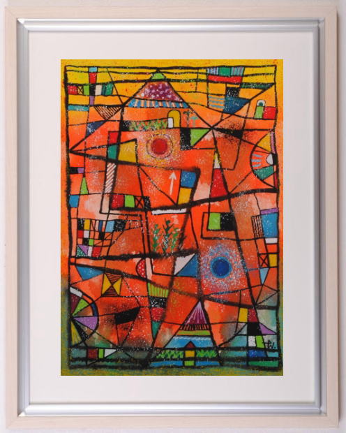 人気作家　長谷川勢津子　抽象画 楽天市場】【作家名】長谷川勢津子 【作品名】赤い糸 現代アート 絵画