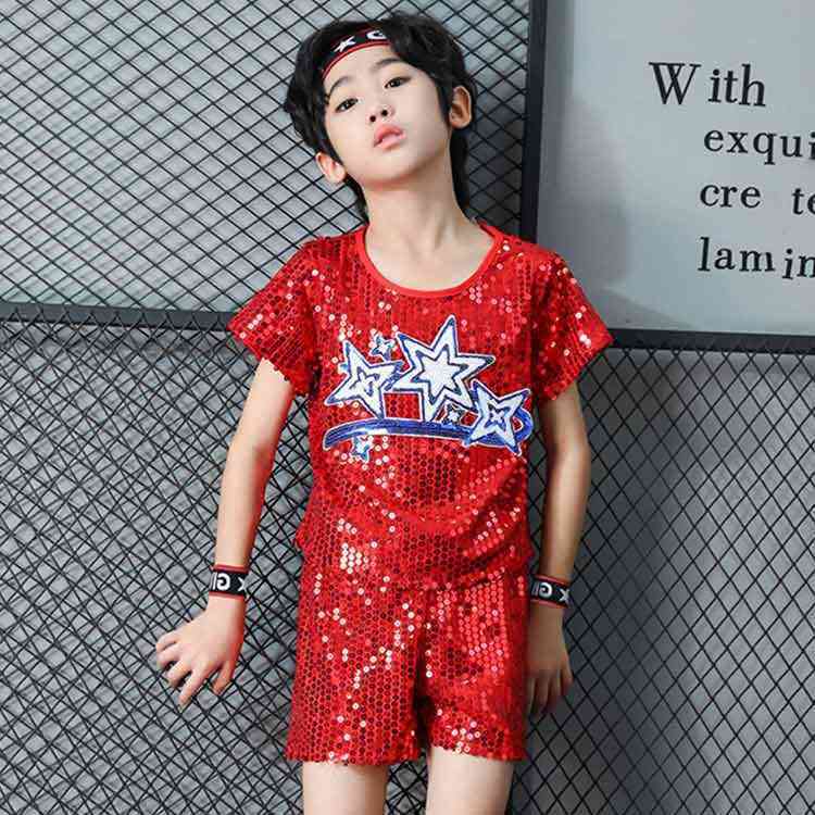 キッズダンス衣装 子供tシャツ+スカート女の子 上下2点セット ステージ衣装 舞台 演出団服 ダンス衣装 現代スパンコール ヒップホップ ダンスウェア  ジャズ 流行のアイテム