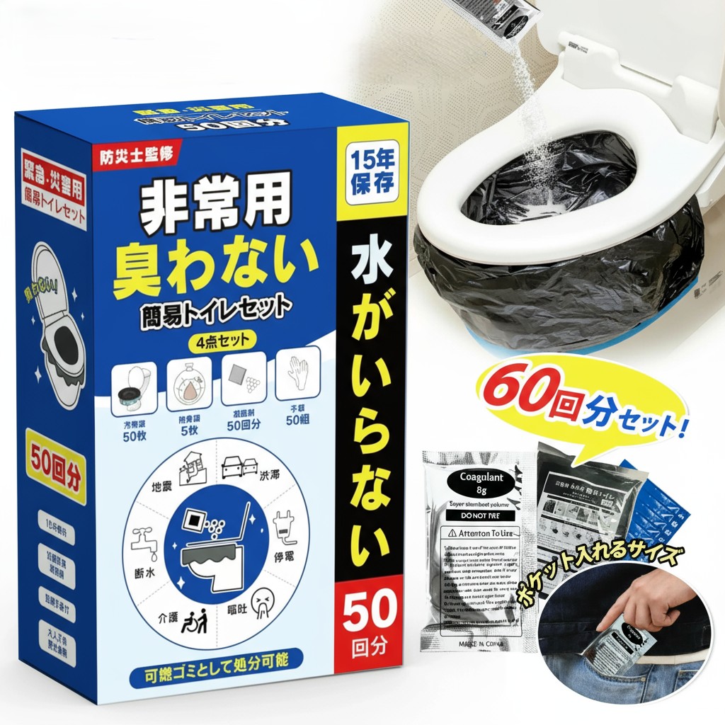 簡易トイレ 非常用トイレセット 防災用品 防災グッズ 防災セット 50～600回 非常用簡易トイレ 防臭袋 アウトドア 介護用 防災 15年保存 携帯トイレ 災害用トイレ 台風 洪水 災害時 断水時 防災グッズ 簡単使用 長期保存 HANAMI｜MSSKCO