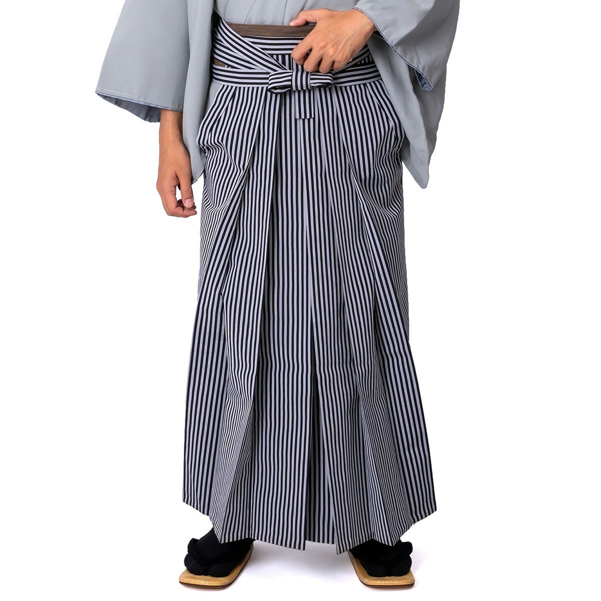 ♪IDnet即決♪ 縞に波車模様暈し男物長襦袢 男性用甚平 men\u0027s jinbei 2025：No.09「黒藍縞」｜京都きもの町