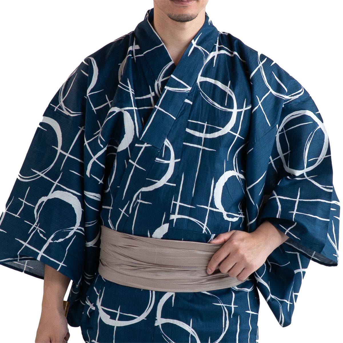メンズ浴衣 滝流れ 綿 紺 丸に十字 M~LL|男着物の加藤商店