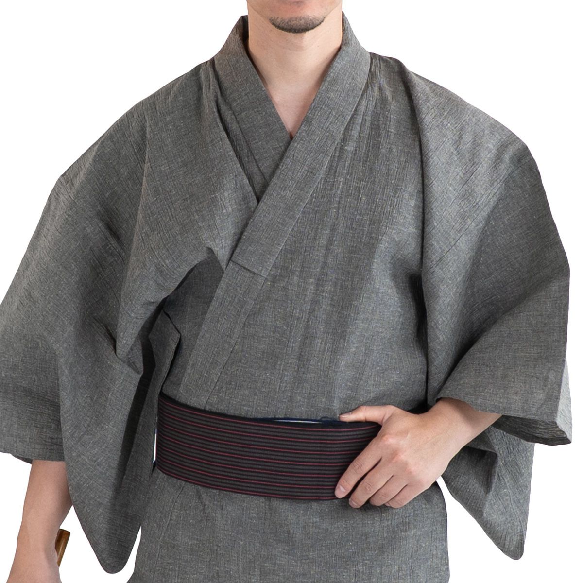 浴衣 メンズ 夏着物 近江ちぢみ綿麻 グレー無地 M～LLサイズ 浴衣単品 20,790円