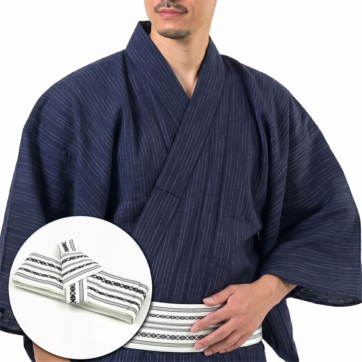 浴衣作り帯セット しじら 綿麻 紺絣 M～LL （浴衣+作り帯+腰紐）｜男着物の加藤商店