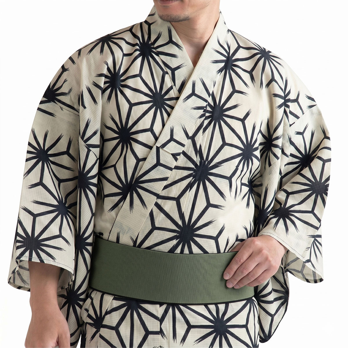 メンズ浴衣 古典柄 麻の葉 ベージュ 165cm~185cm前後対応 M~LL|男着物の加藤商店