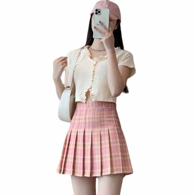 スカート通学スカート黒レディース制服ピンク短め幅広グレーミニミニプリーツスカート女子高生女子中学コスプレ夏JK学生服高校セーラー服チェック