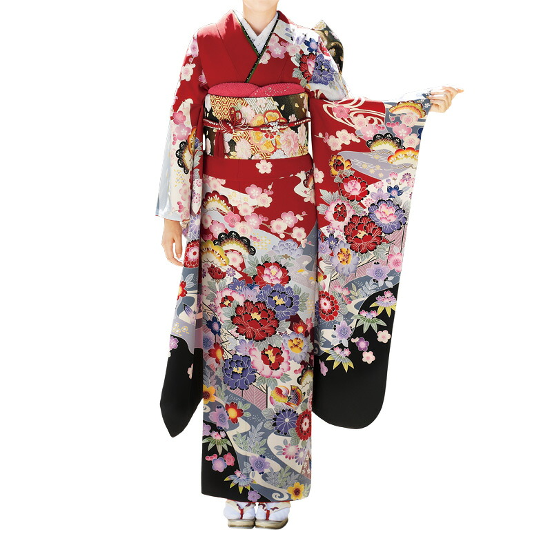 【受注品】〔成年者式〕振袖賃貸 紅型名著染め分け振袖010304【振袖フルセット】《賃貸振り袖》《御召しもの賃貸》《成年者式賃貸》〔貸御召しもの〕〔安あがり〕★往復貨物輸送無料★【赤系紅型振袖書き割り賃貸】【賃貸】【l】