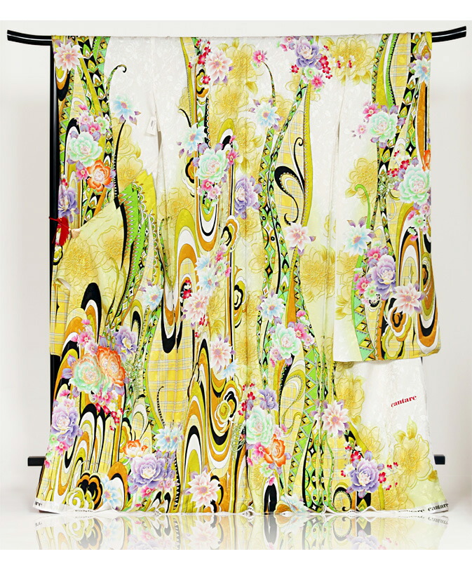 【受注品】〔成人式 振袖〕振袖レンタル01018カンターレ振袖刺繍花キラキラモダン振袖フルセット振袖レンタル 〔レンタル　振袖〕〔成人式〕〔フルセット〕【往復送料無料】【振袖　黄色系白系】【女性和服】【振り袖】【着物レンタル】【レンタル】【l】
