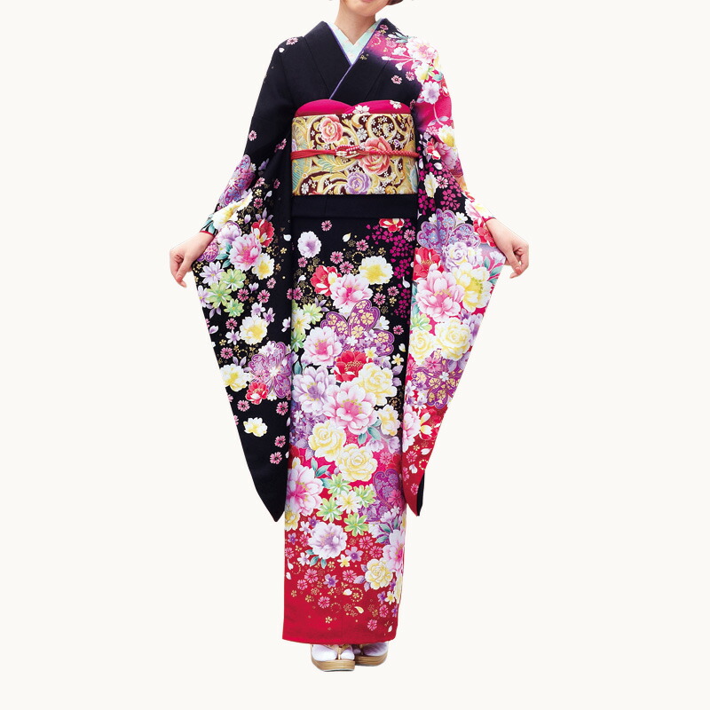 振袖フルセット(7点)・新品未使用・成人式・金銀彩加工・豪華刺繍・大輪花模様 豪華振袖フルセット(7点)・辻が花・絞り・舞桜・藤花房・金通し