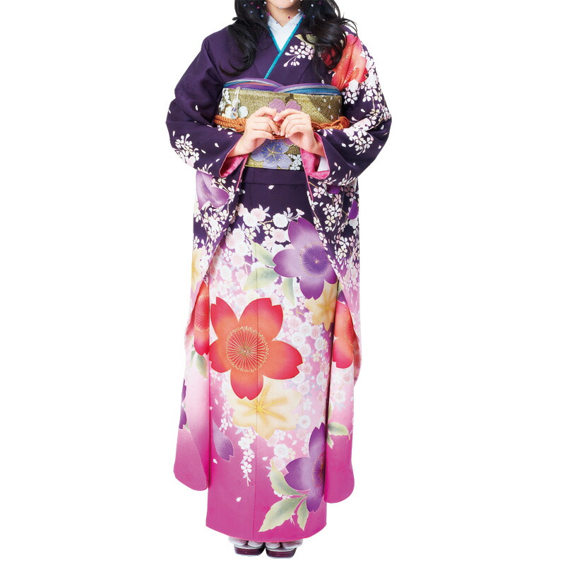 【受注品】〔成人式〕振袖レンタル　桜モダン振袖010274【振袖フルセット】《レンタル振り袖》《着物レンタル》《成人式レンタル》〔貸衣装〕〔格安〕★往復送料無料★【紫系振袖セットレンタル】【レンタル】【l】