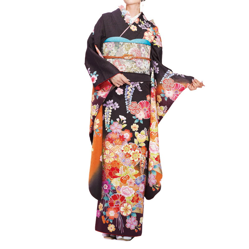 【受注品】〔成人式〕振袖レンタル 藤花雪輪振袖010284【振袖フルセット】《レンタル振り袖》《着物レンタル》《成人式レンタル》〔貸衣装〕〔格安〕★往復送料無料★【黒系ラメ入り振袖セットレンタル】【レンタル】【l】|名古屋貸衣装