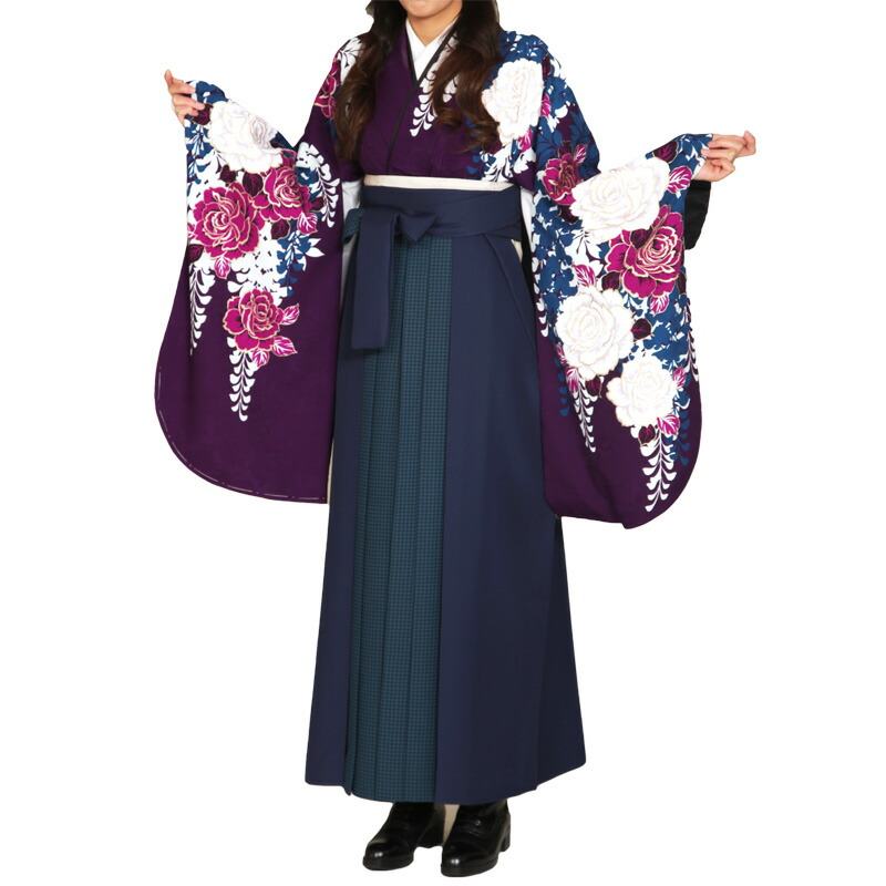 【卒業袴レンタルセット】【大きいサイズ】【背の高い方】◎往復送料無料◎女性（袴・着物）【フルセットレンタル】(CECIL McBEE)セシルマクビー袴上下レンタルセット（着物：牡丹）（袴：紺ストライプ縦縞ドット）【ブランド袴レンタル】【レンタル】【x】