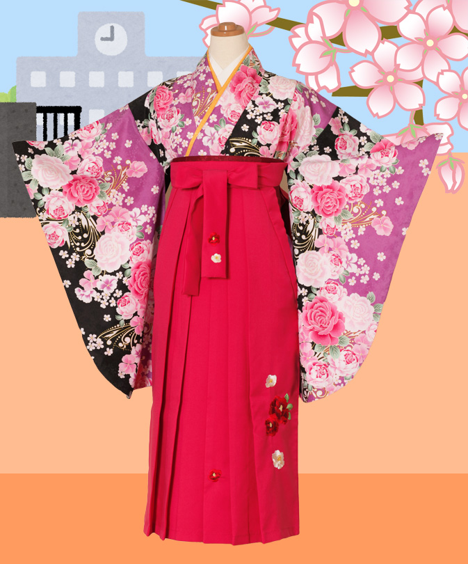 袴フルセット ジュニア用 135～150cm 紅一点 袴変更可 NO34482の+
