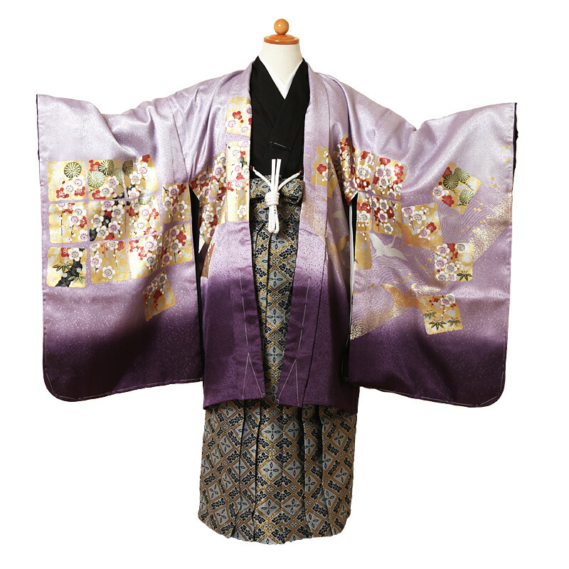 3歳着物くろ＆ゴールド SOUBIEN 七五三 着物 レンタル 3歳 男の子 フルセット 袴セット 金色