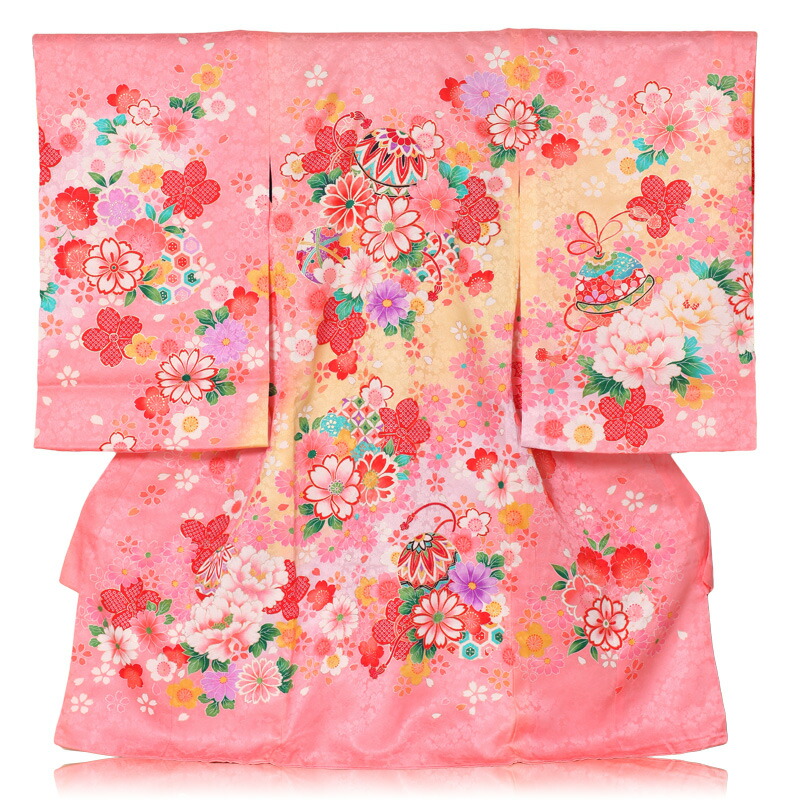 【レンタル】お宮参り女の子 初着 グラデーション手鞠刺繍桜絞り柄レンタル 着物：ピンク色 産着 お宮参り レンタル 女の子 往復送料無料  【ab】 名古屋貸衣装