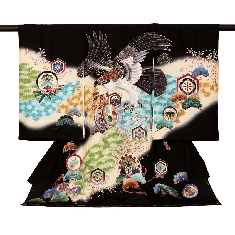 男の子 レンタル着物 松竹梅鷹刺繍流美産着セット 着物