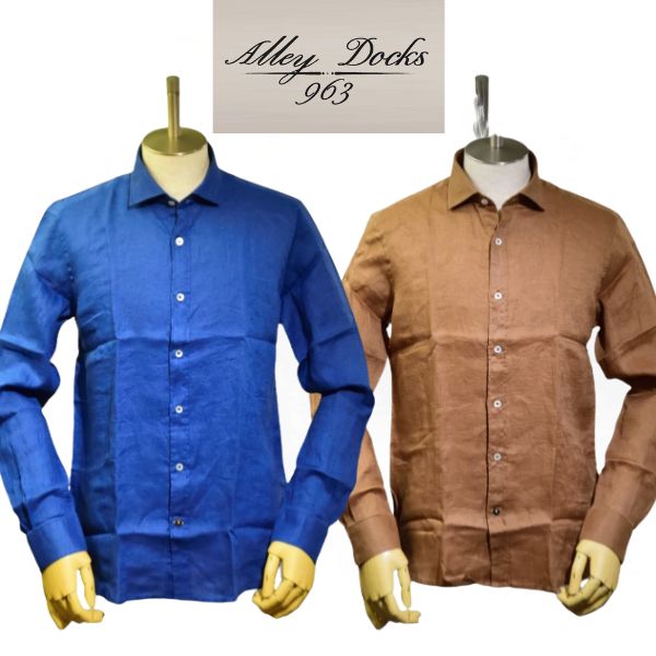アーリードックス963 Alley Docks 963 シャツ メンズ 春夏 オシャレ カジュアル ビジネス 旅行 カッターウェイ リネン　ブルー ブラウン