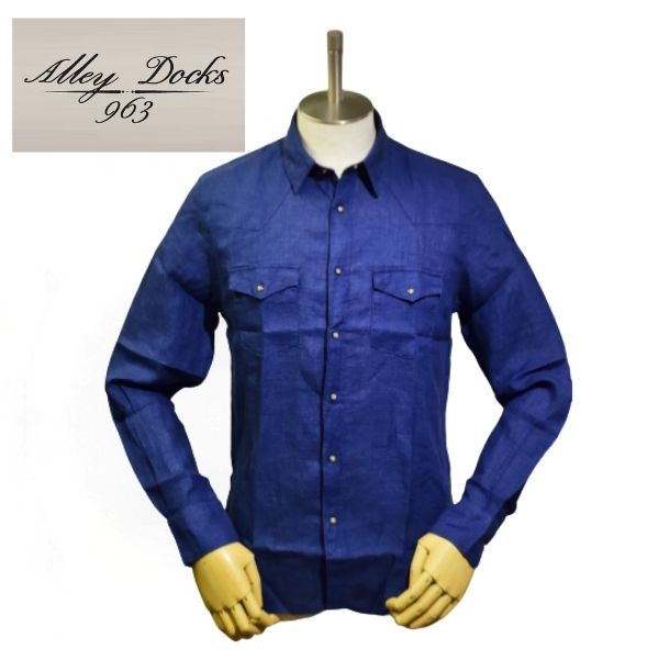 アーリードックス963 Alley Docks 963 シャツ メンズ 春夏 オシャレ カジュアル ビジネス 旅行 カッターウェイ リネン　インディゴ