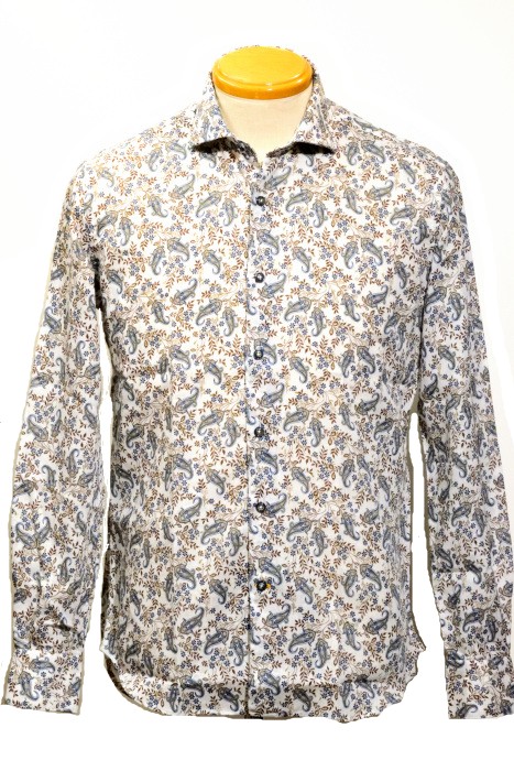 Sale エディッツォーニ リモナイア Edizioni Limonaia シャツ メンズ 春夏 おしゃれ 綿麻 ペイズリー柄 白xブラウンxブルー 40サイズ Fmcholollan Org Mx