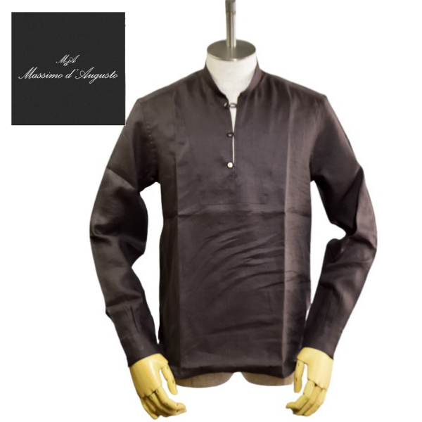マッシモ ダウグスト Massimo d'Augusto ALAMARI シャツ 春夏 オシャレ ビジネス カジュアル リゾート 旅行 海 山 サマーバケーション 新作バンドカラーカプリシャツ プルオーバー リネン ブラウン 21,245円
