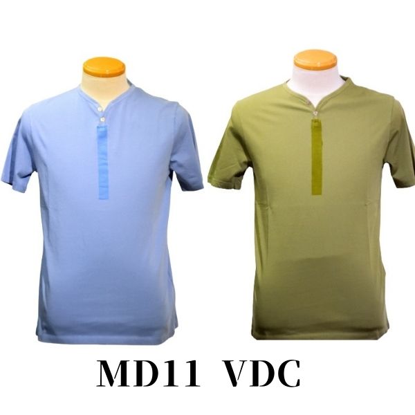 送料無料 エムディウンディチィ MD11 VDC Tシャツ メンズ 春夏 おしゃれ ヘンリーネック ハンドペイント ガーメントダイ カーキ サックス Lサイズ