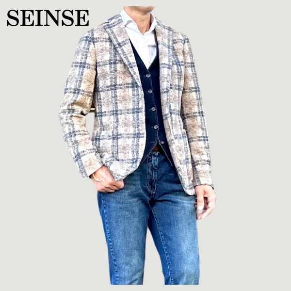 感性 SSEINSE 上衣 メンズ 秋冬 今めかしい 商行為 心地好い ひと休み 旅行 合コン 2名取り草 ツィード 照合のしるし柄 ベージュX米国海軍 [46,48,50,52]