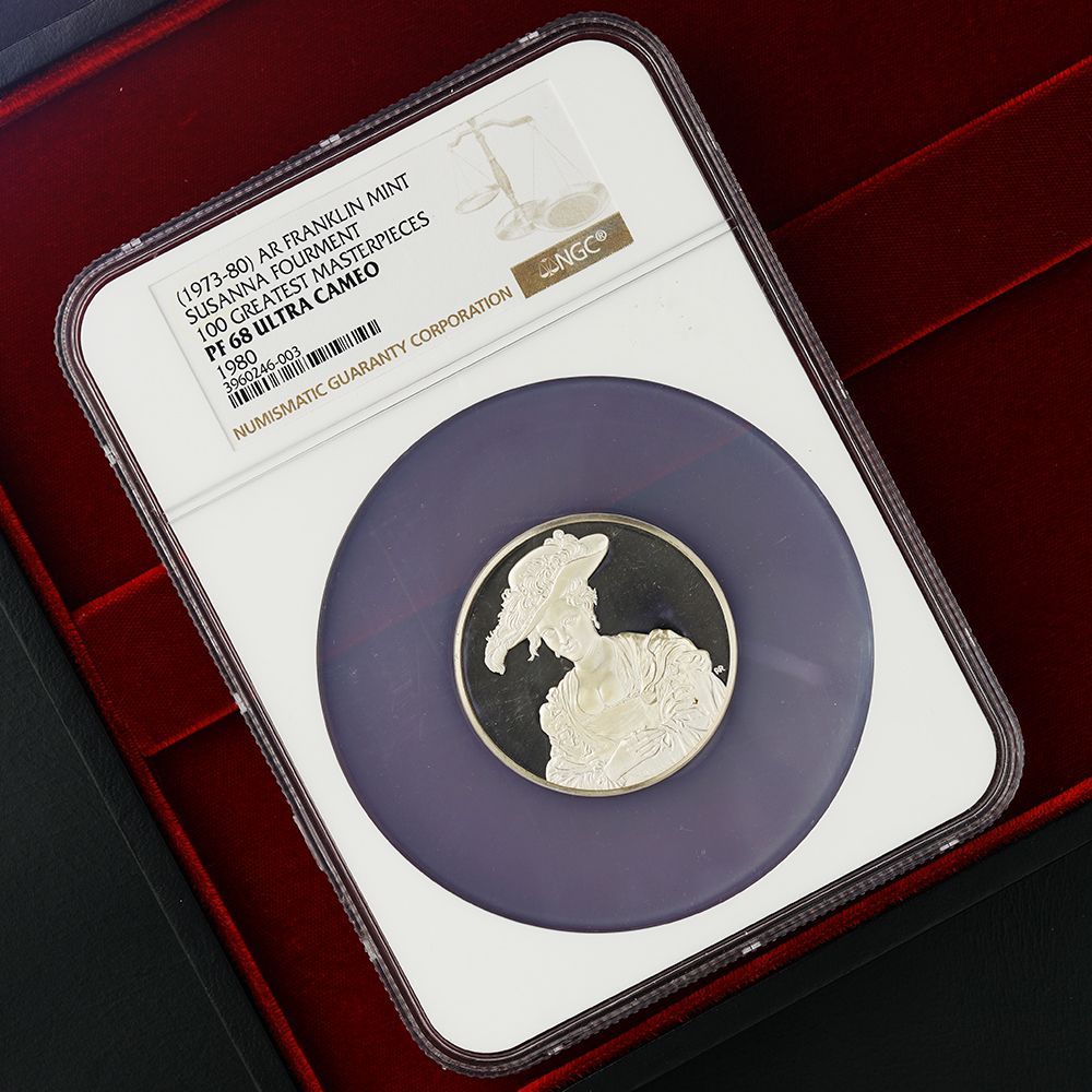 【世界に鑑定一枚だけの至高の逸品】1973年-80年 2オンス 大型銀メダル フランクリンミント社「シュザンヌ・フールマンの肖像」NGC PF68ULTRACAMEO