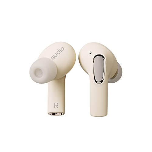 国内正規品 SUDIO E2 (クリーム) ワイヤレスイヤホン Bluetooth5.2 iOS Android 対応 ハイブリッドアクティブノイズキャンセリング機能 ANC IPX4レベル 防水設計 北欧デザイン SDGs サステナブル ギフト｜ネコサン商店