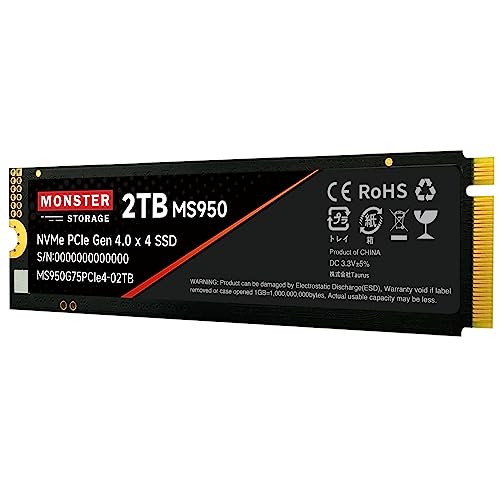 Monster Storage 2TB NVMe SSD PCIe Gen 4 4 最大読込: 7,400MB/s 最大書き：6,600MB/s PS5確認済み M.2 Type 2280 内蔵 SSD 3D TLC メーカー5年保証 MS950G75