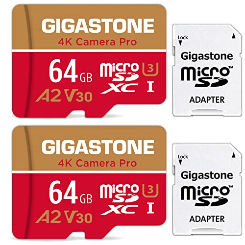 5年保証 Gigastone マイクロSDカード 64GB A2 V30 2個セット, 2 SDアダプタ付き UHD 4K ビデオ録画 95MB/s マイクロSDXC UHS-I U3 Class 10｜ネコサン商店