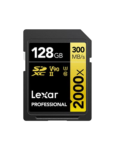 Lexar SD歌留多 128GB Professional 2000x SDXC歌留多 - 最大限度読み込む300MB/秒、書込260MB/秒、UHS-II、Class 10、U3、V90  4K Ultra 固定ディスク 映像映画化  デジタル一眼二眼レフ写真機、デジタ