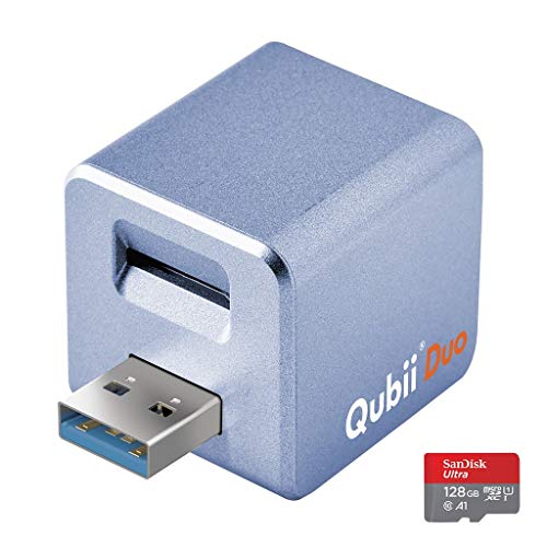 Qubii Duo USB Type A パープル (128GB microSDセット) シリーズ 充電しながら自動バックアップ SDロック機能搭載 iphone バックアップ usbメモリ ipad 容量不足解消 SDカードリーダー 機種変更 MFi