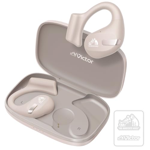 JVCケンウッド Victor HA-NP50T ワイヤレスイヤホン bluetooth オープンイヤー 耳をふさがない ながら聴き マルチポイント 耳掛け 最大38時間再生 ステッカー付 ベージュ HA-NP50T-CA|ネコサン商店