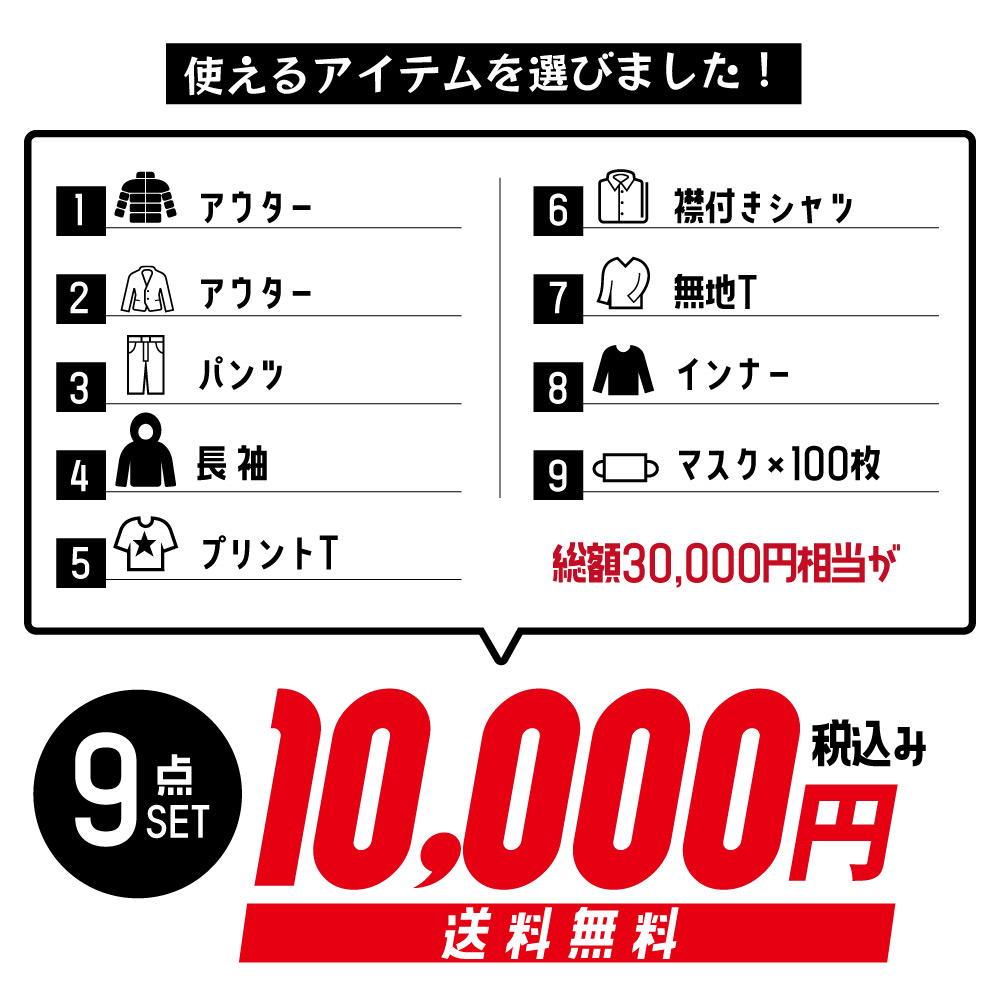 楽天市場 福袋 メンズ 9点 セット 令和 記念 セール Mens 福袋box メンズ トップス ボトム アウター アクセサリー S M L Xl Happybag メンズファッション ふくぶくろ 送料無料 コーデセット 全身コーデ コーディネート コーディネートセット Enjouemen