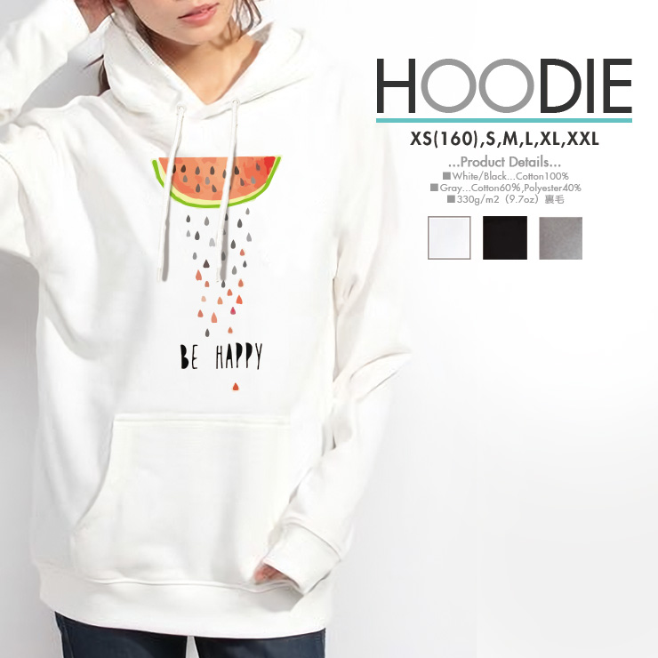 楽天市場 パーカー レディース メンズ スウェット パーカー プルオーバー Hoodie 長袖 フード付き Xs S M L Xl スイカ 西瓜 フルーツ Be Happy Summer かっこいい かわいい ペア カップル おそろ リンクコーデ No Other