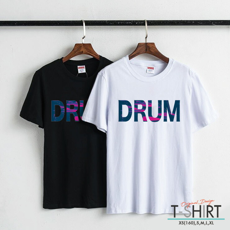 楽天市場 Tシャツ レディース メンズ クルーネック 丸首 綿 半袖 カットソー ロゴ プリント 大人かわいい オシャレ ペア カップル おそろ リンクコーデ おしゃれ かっこいい ロゴ ドラム 楽器 音楽 Drum Music No Other