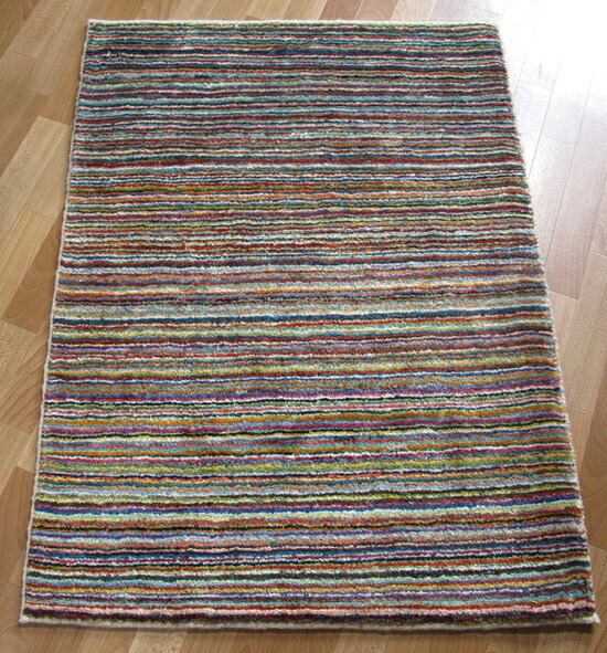イラン製 ゾランヴァリ ギャッベ 玄関マット 113×86cm 手織り 天然 ウール100% 草木染 おしゃれ かわいい 北欧 ラグ 絨毯 マット ラグマット カーペット 厚手 屋内 室内 ギャベ 床暖房対応 ホットカーペット対応 ストライプ (品番:ZS-2128)