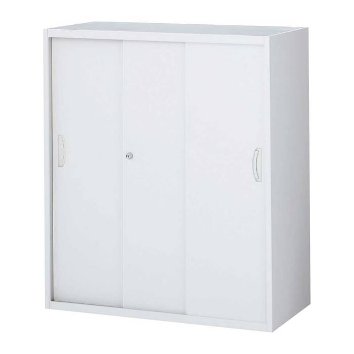 スチール 書庫 引き戸 引違い書庫 生興 QUWALL RW5-310S 3枚引戸 シリンダー錠 ホワイト