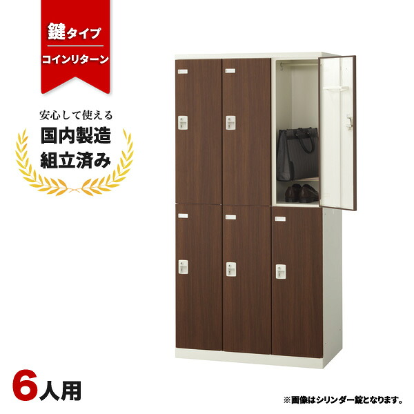 コインロッカー 6人用 鍵付き 3列2段 コインリターン錠 木目 おしゃれ 更衣室 オフィス 学校 スチールロッカー LK-042754N ∴ 生興 6人用コインロッカー W900 D515 H1800 SLBD-6-R