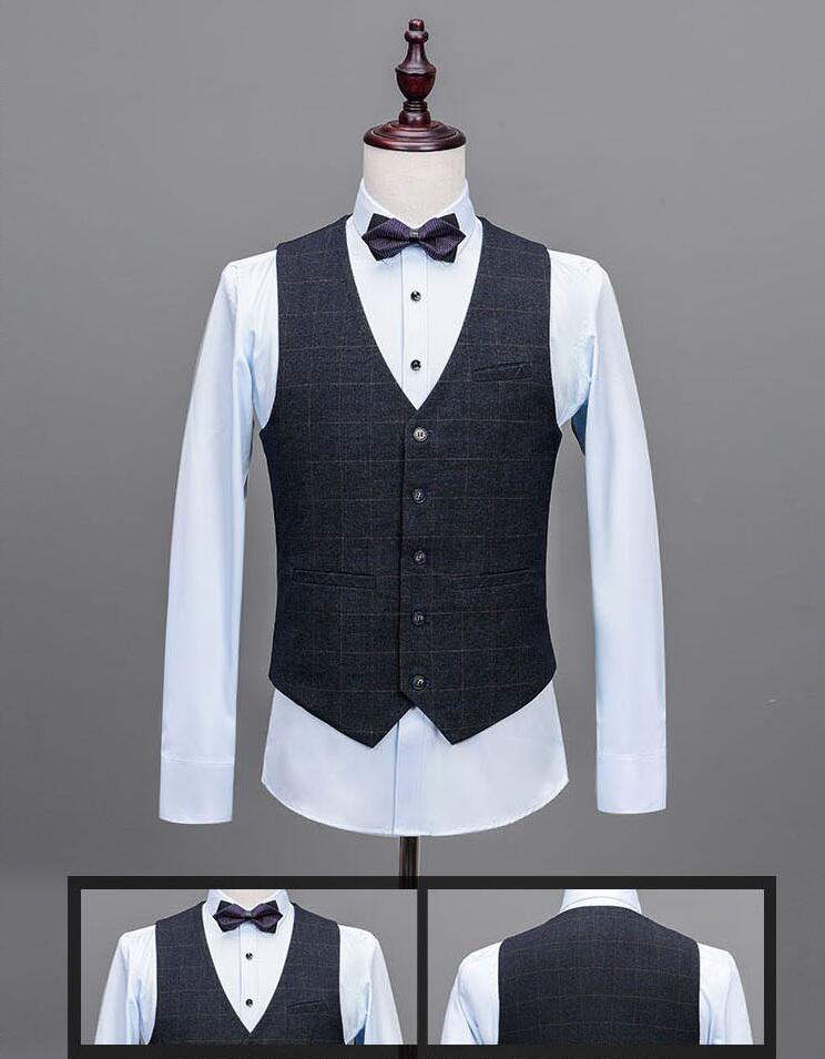 送料無料 イギリス風 フォーマルスーツ 上下セット メンズスーツ チェック柄 結婚式 披露宴 3点セット ジャケット ベスト パンツ 二つボタン スリーピース ビジネススーツ メンズ スーツ 二次会 パーティー 通勤 スリムスーツ 春夏秋冬 冠婚葬祭 カジュアル セットアップ