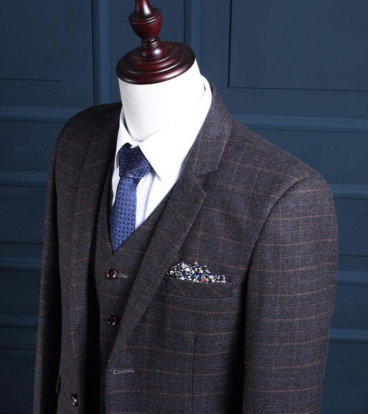 送料無料 フォーマルスーツ メンズスーツ チェック柄 3点セット ジャケット ベスト パンツ 二つボタン ビジネススーツ メンズ スーツ スリーピース セットアップ 結婚式 披露宴 二次会 パーティー 通勤 スリムスーツ 春夏秋冬 冠婚葬祭 カジュアル 上下セット イギリス風