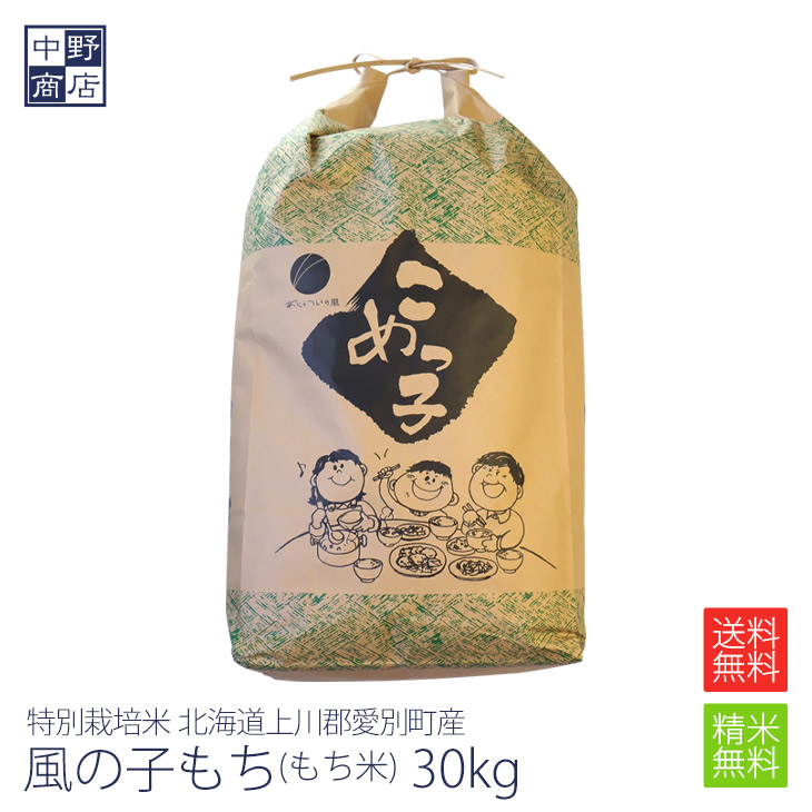 【令和６年度産】もち米 30kg 特別栽培米/北海道産 風の子もち<br><br>上川郡愛別町【生産者 上川中央農協】<br><br>(節減対象農薬5割減・化学肥料　5割減) もち米 30kg もち米