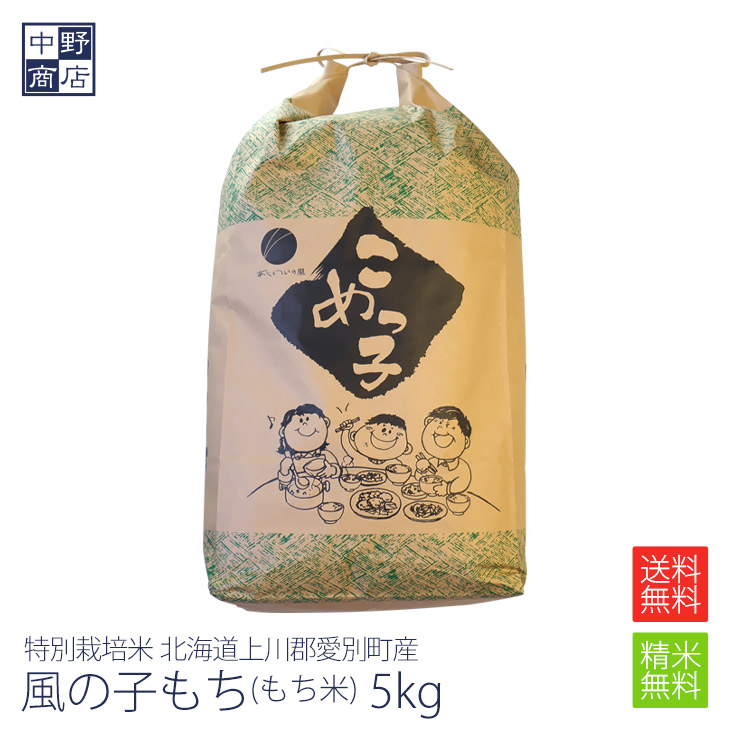 【令和６年度産】もち米 5kg 特別栽培米/北海道産 風の子もち<br><br>上川郡愛別町【生産者 上川中央農協】<br><br>(節減対象農薬5割減・化学肥料　5割減) もち米 5kg もち米