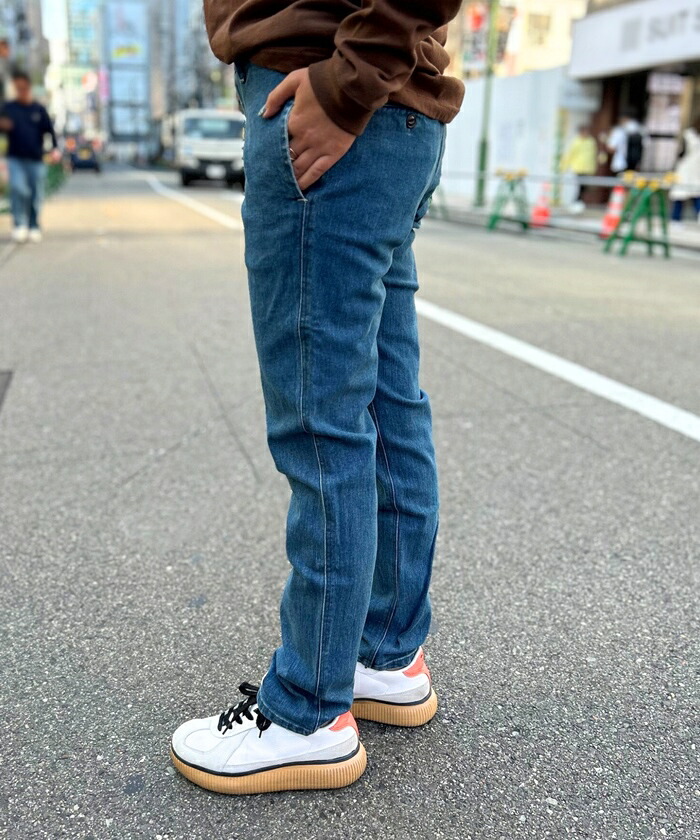 ストレッチ デニム テーパード パンツ ユーズド感 ヴィンテージ カジュアル シンプル 無地 ジーンズ ユニセックス ブランド レディース メンズ オールシーズン 綿 コットン 美脚 脚長効果 細見え