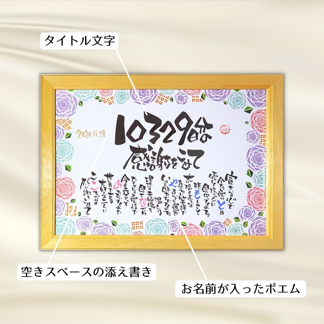 楽天市場 日数 感謝状 おもいやりポエム A3フレーム 名入れ 1人 2名様 今までの日数をいれた特別な感謝状 名前入り ポエム 感謝状 名前詩ギフト おもいやり家