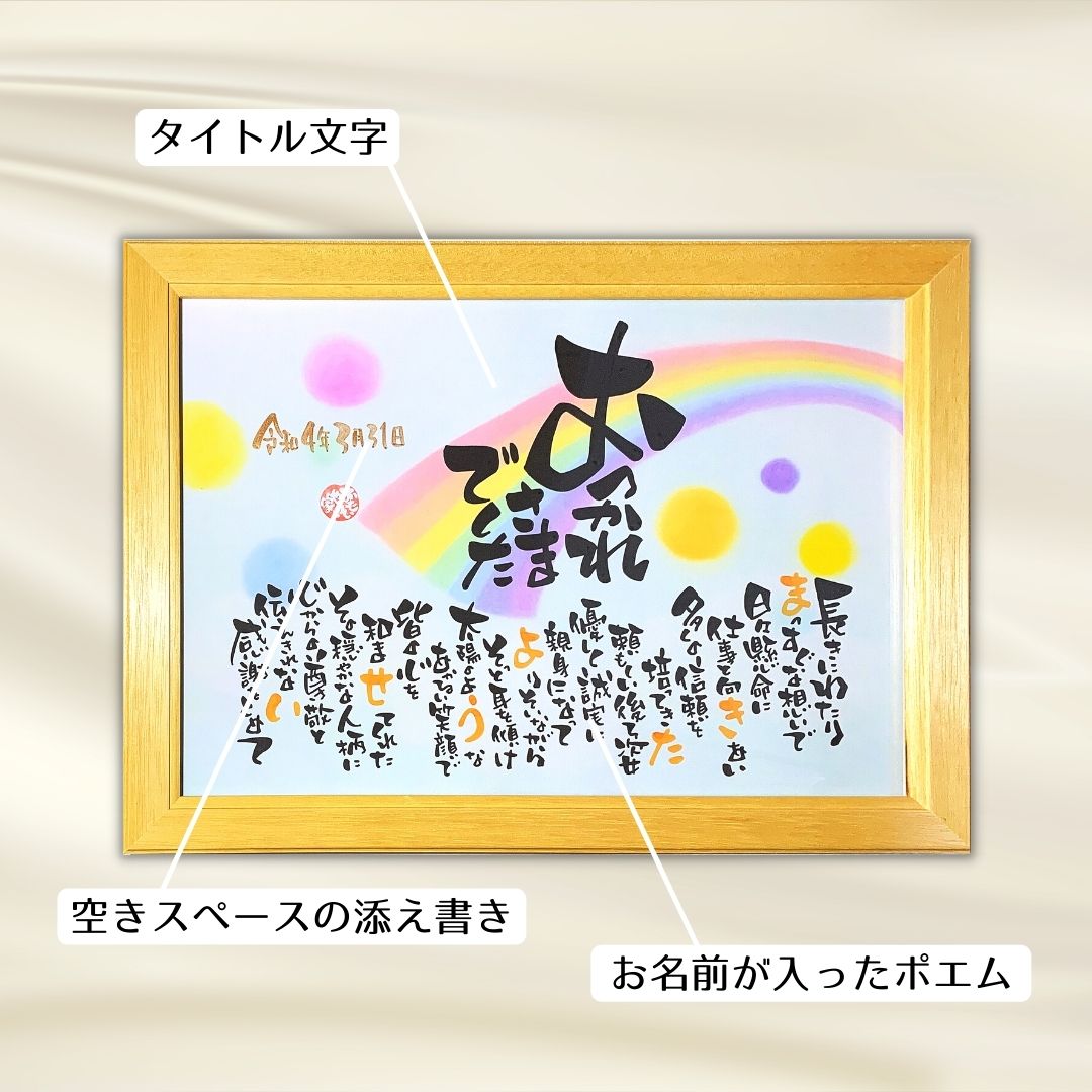 退職祝い おもいやりポエム 虹 名入れ 母 推奨サイズ 感謝状 定年退職 父 2名様まで