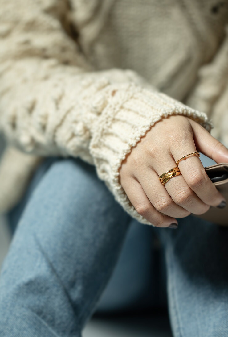 金属アレルギー 安心 3連 シルバー925 リング シンプル Merv メルブ シルバー ゴールド リング シルバーリング ゴールドリング 太め レディース 親指 人差し指 指輪 おしゃれ 18金 K18 リング ゴールド 太め 指輪 ジュエリー アクセサリー ウェーブ 波 指輪 重ね付け