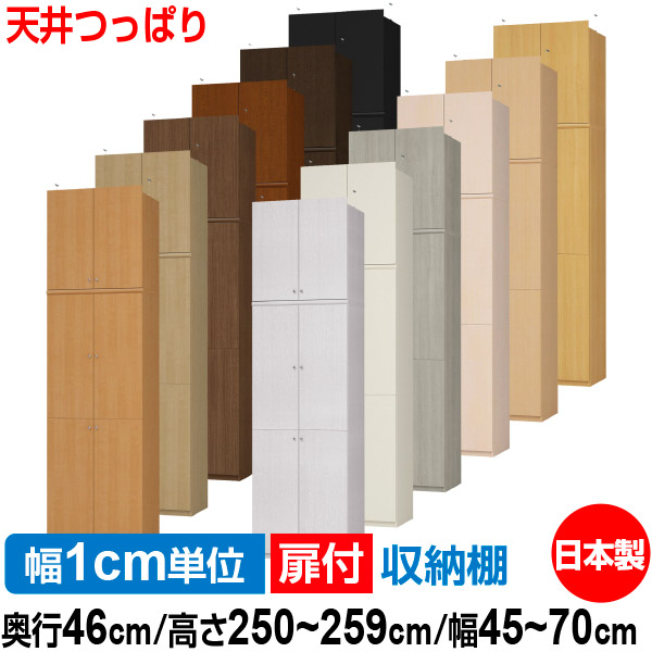 天井 つっぱり 扉付 オーダー 本棚 収納 棚 書棚 ラック サイズオーダー 奥深 大容量 【送料無料】オーダーマルチラック 奥行46cm 高さ250～259cm 幅45～70cm【標準タイプ】【 本収納 シンプル 頑丈 棚 大量 多目的棚 ラック オープンラック 大型 書籍 収納】