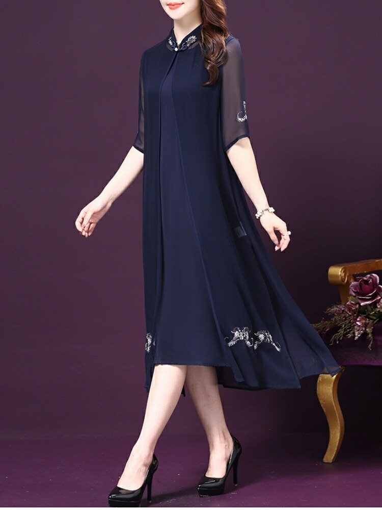 フォーマルドレス 50代 結婚式 ワンピース 袖あり 夏 親族 ミセス フォーマルワンピース 60代 40代 70代 シニア パーティードレス ロング 大きいサイズ ネイビー 顔合わせ 母親 ドレス ロングドレス お宮参り 祖母 服 叔母 ミモレ丈 お呼ばれ 結納 オケージョン ハイ